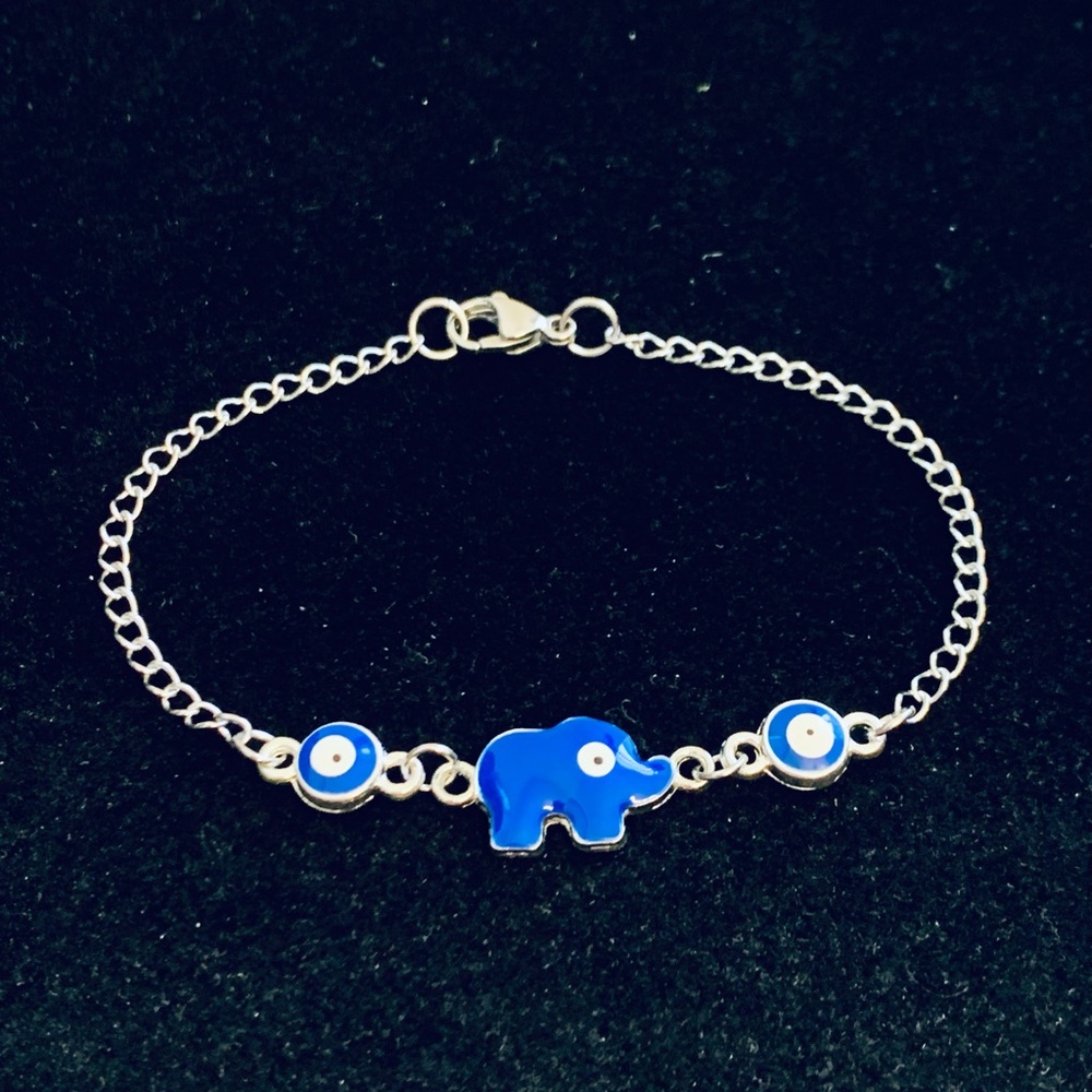 Blue Elephant Evil Eye chain bracelet or anklet - Picture 2 of 5